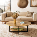 DS-HOMEPORT Wood Oval Coffee Table for Living Room 2 Tier Circle Rustic Coffee Table with Storage Oval Coffee Table with Metal Legs for Apartment Easy Assembly (Espresso47" Dx30 Wx18 H)