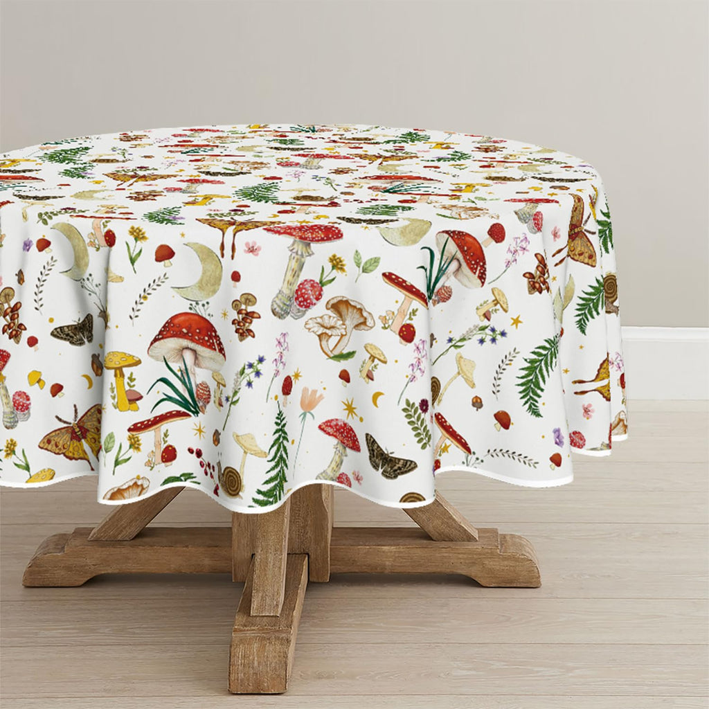 Vintage mushroom round tablecloth measuring 60 by 60 inches