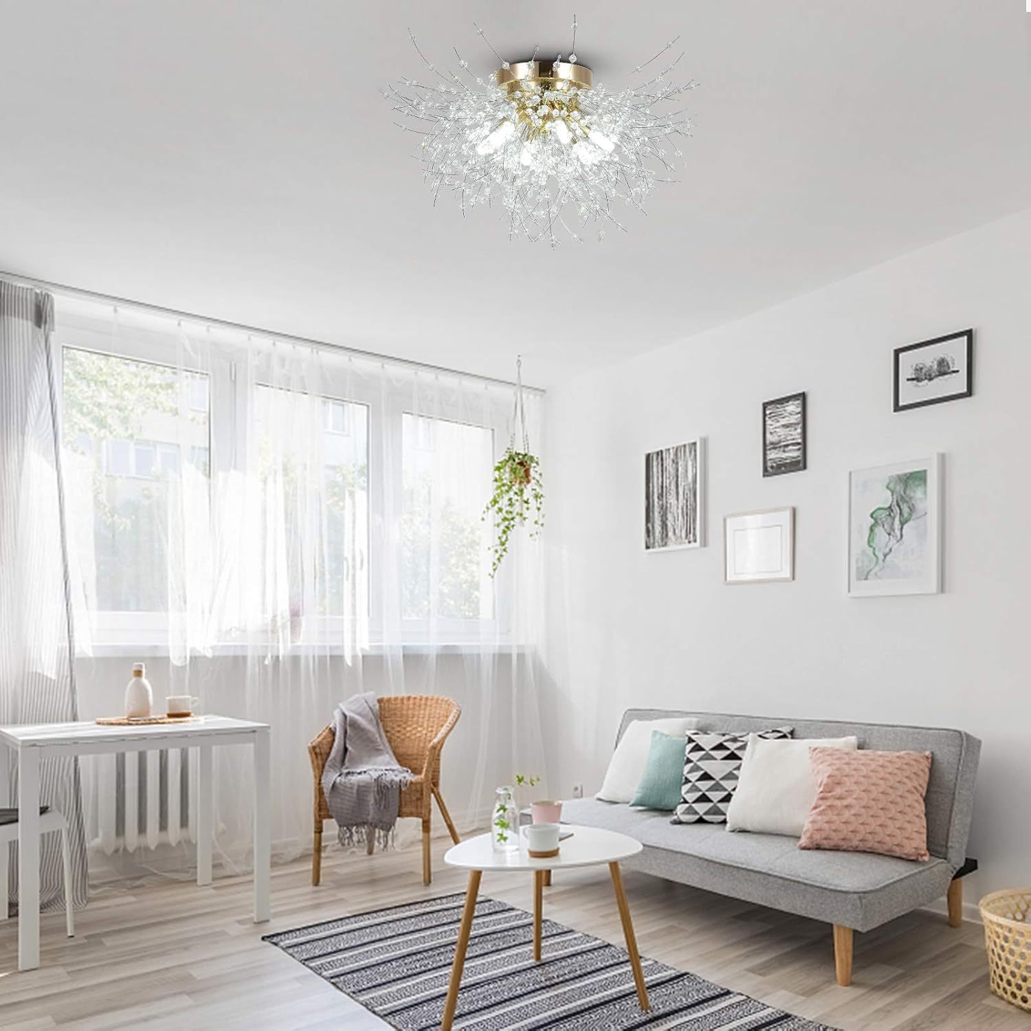Crystal Recessed Chandelier, Modern Satellite Style