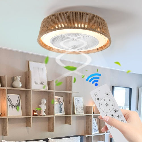 Bohemian Style LED Dimmable Ceiling Light with Built-in Fan, Remote Control