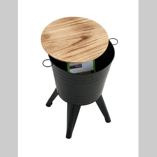 Farmhouse Rustic Distressed Metal Accent Cocktail Table With Wood Top-BLK, Set Of 2