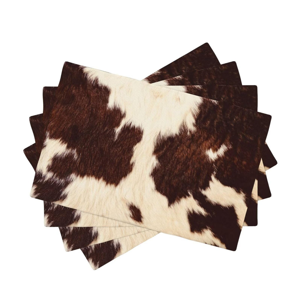 Cowhide Print Table Placemats, Set of 4, Western Farm Style