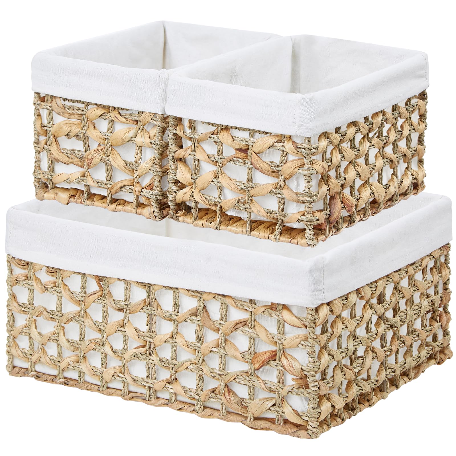 Vagusicc Wicker Basket Set of 3 Hand-woven Water Hyacinth Storage Baskets for Organizing Large Wicker Storage Basket Bins with Handles Small Toilet Paper Storage Baskets for Shelves & Decor