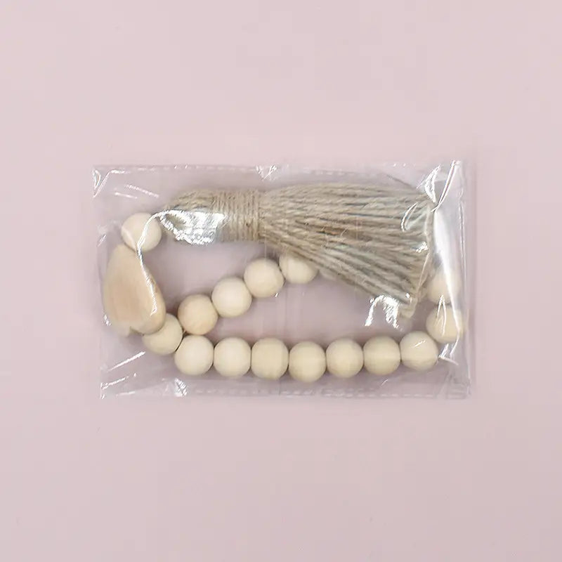 Rustic Wood Bead Garland with Farmhouse Tassels Decor