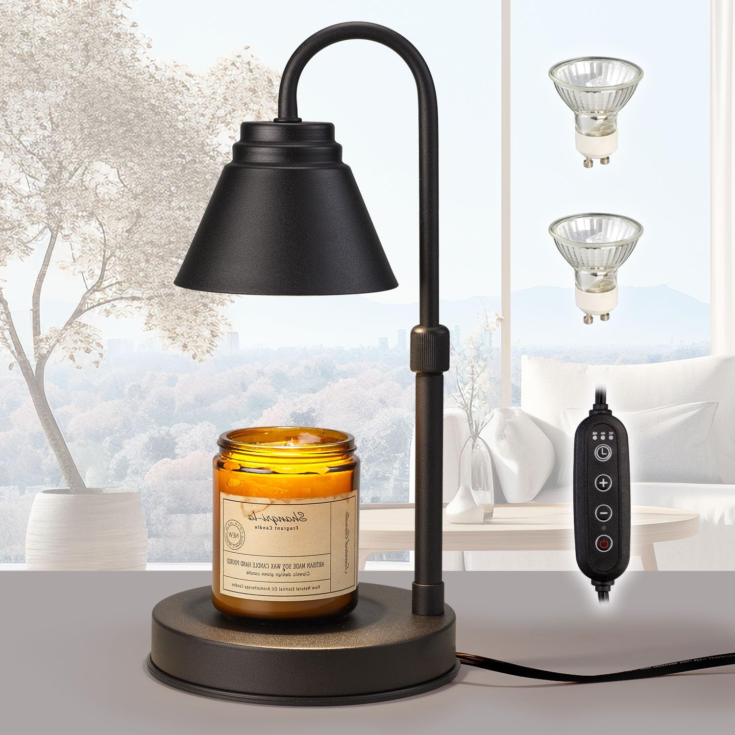 Candle Warmer Lamp with Timer, Height Adjustable, Black