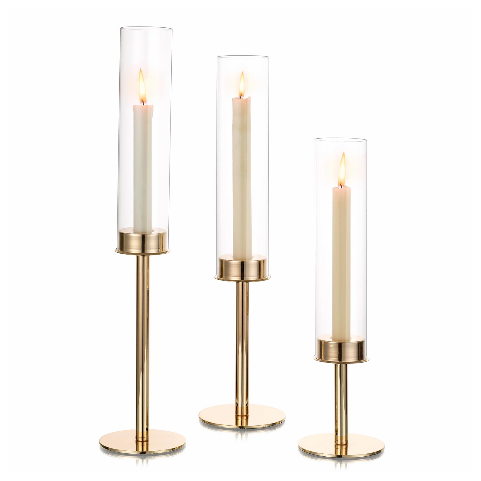 Hewory Black Candlestick Holders Hurricane Candle Holder 3Pcs Candle Stick Candle Holder Candelabra Taper Candle Holders with Glass Candle Cover for Wedding Table Centerpiece Christmas Decor