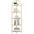 Homhedy 5-Tier Corner Shelf Stand Metal Corner Bookshelf Tempered Glass Shelves Bathroom Storage Rack Shelf Plant Stand Modern StyleGolden