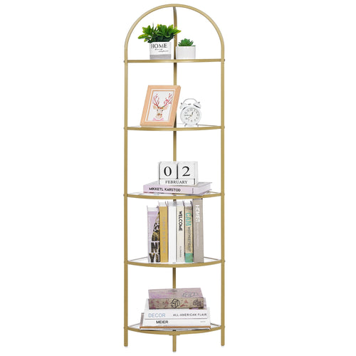 5-Tier Corner Shelf — Gold & Glass