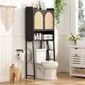 Rattan Over The Toilet Storage Cabinet with Adjustable Shelf Bathroom Organizers and Storage Over Toilet with Rattan Door Metal Stand and Wood Rack Tall Storage Shelves Above Toilet Black