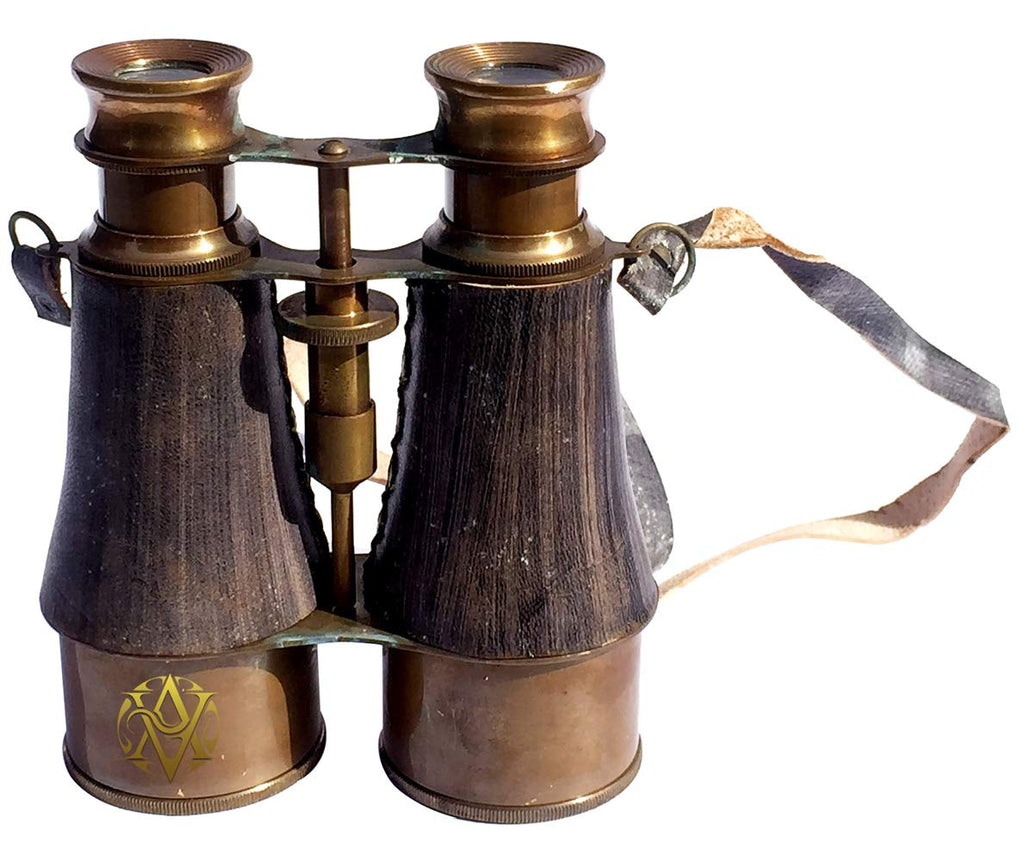 Vintage Brass Binocular Nautical Telescope with Leather Case