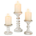 Romadedi Wood Candle Holders for Pillar Candles - Set of 3 Tall Farmhouse Wooden Candlestick Holder Rustic Candle Stand for Fireplace Mantle Shelf Table Home Decor Brown Whitewashed 3.9"/6"/ 8.3"