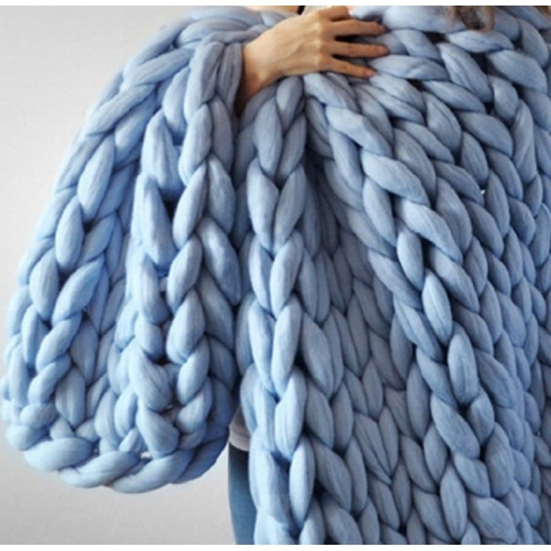 Chunky Merino Wool Blanket — Hand-Knit Throw