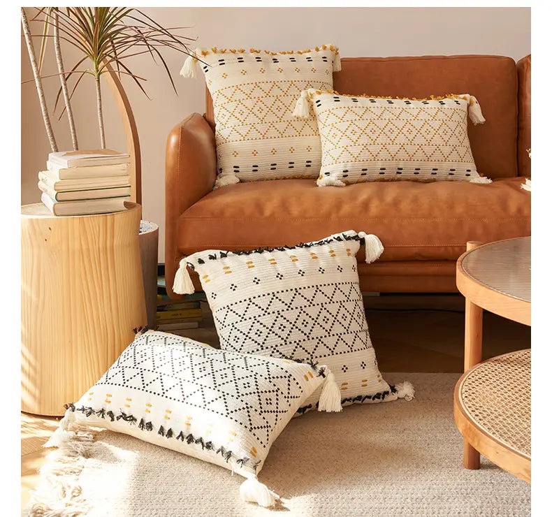 Bohemian Knit Throw Pillow Cover with Tassels (1 Piece)