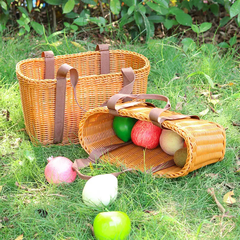 Outdoor Portable Picnic Basket with Imitation Rattan Weave