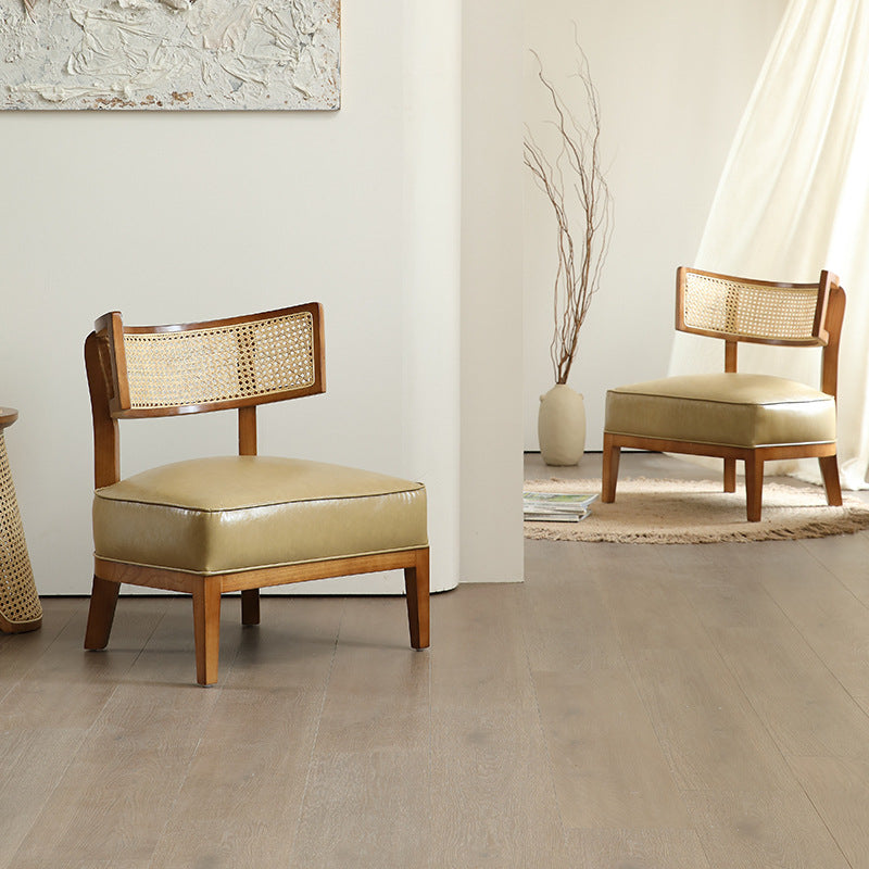 Modern Solid Wood Single Sofa with Rattan Lounge Chair