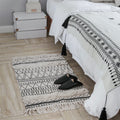 Geometric Black and White Moroccan Carpet with Tassels