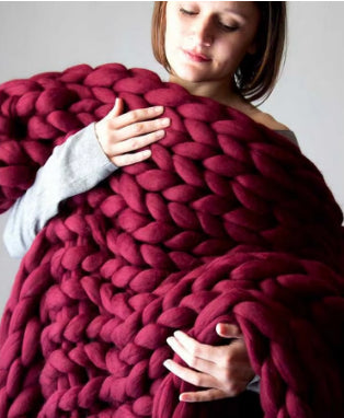 Chunky Merino Wool Blanket — Hand-Knit Throw