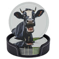 Farm Cow Leather Coasters with Holder, Set of 6