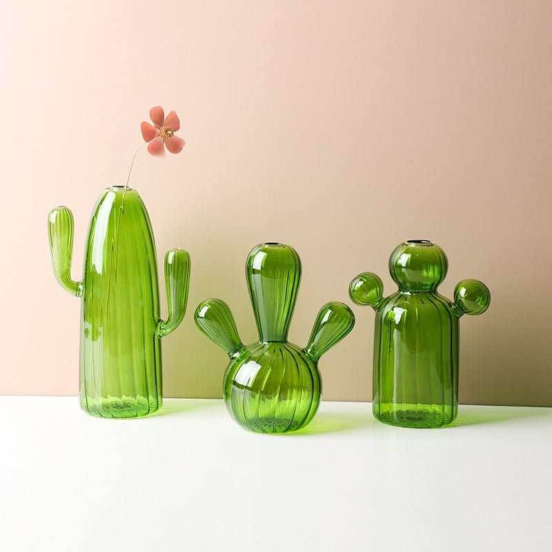 Minimalist Cactus Glass Vase for Desktop Decoration