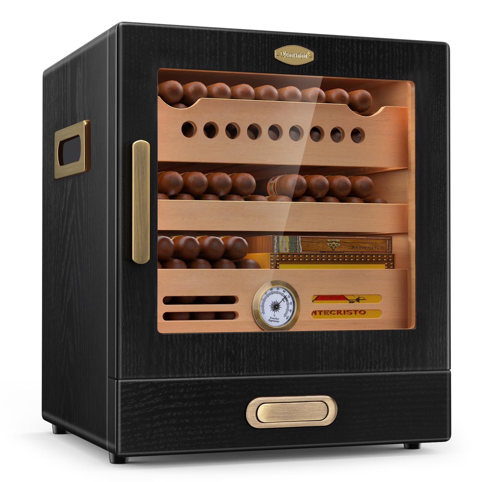 Cigar Humidor Cabinet with Cedar Wood Drawer, Precision Hygrometer
