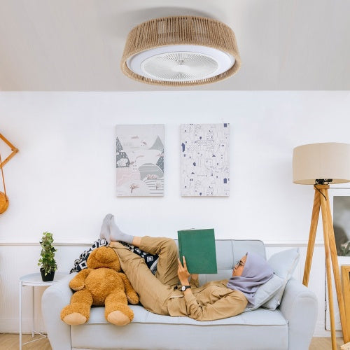 Bohemian Style LED Dimmable Ceiling Light with Built-in Fan, Remote Control
