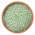 Round Rattan Serving Tray with Mother of Pearl Inlay, 13.8 Inch