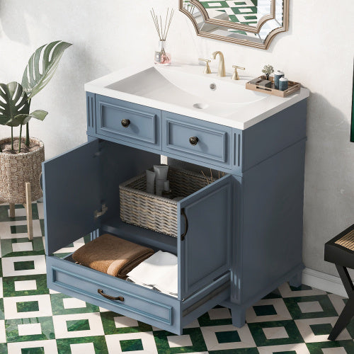 30 Inch Bathroom Vanity with Resin Sink, Solid Wood Frame – Storage Cabinet with Soft Close Door