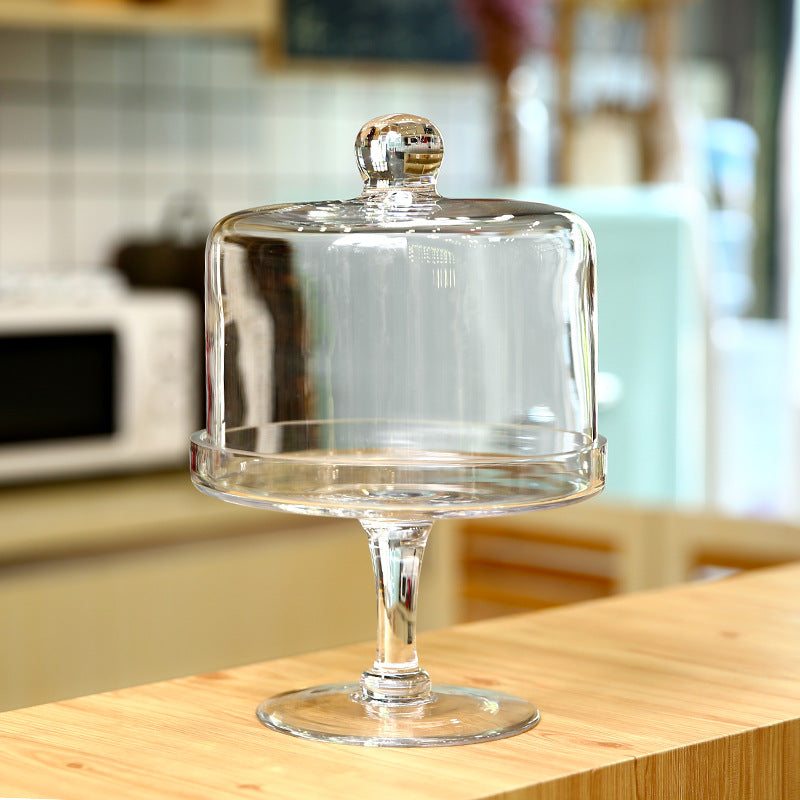 Large Glass Cake Tray with Transparent Dust Cover