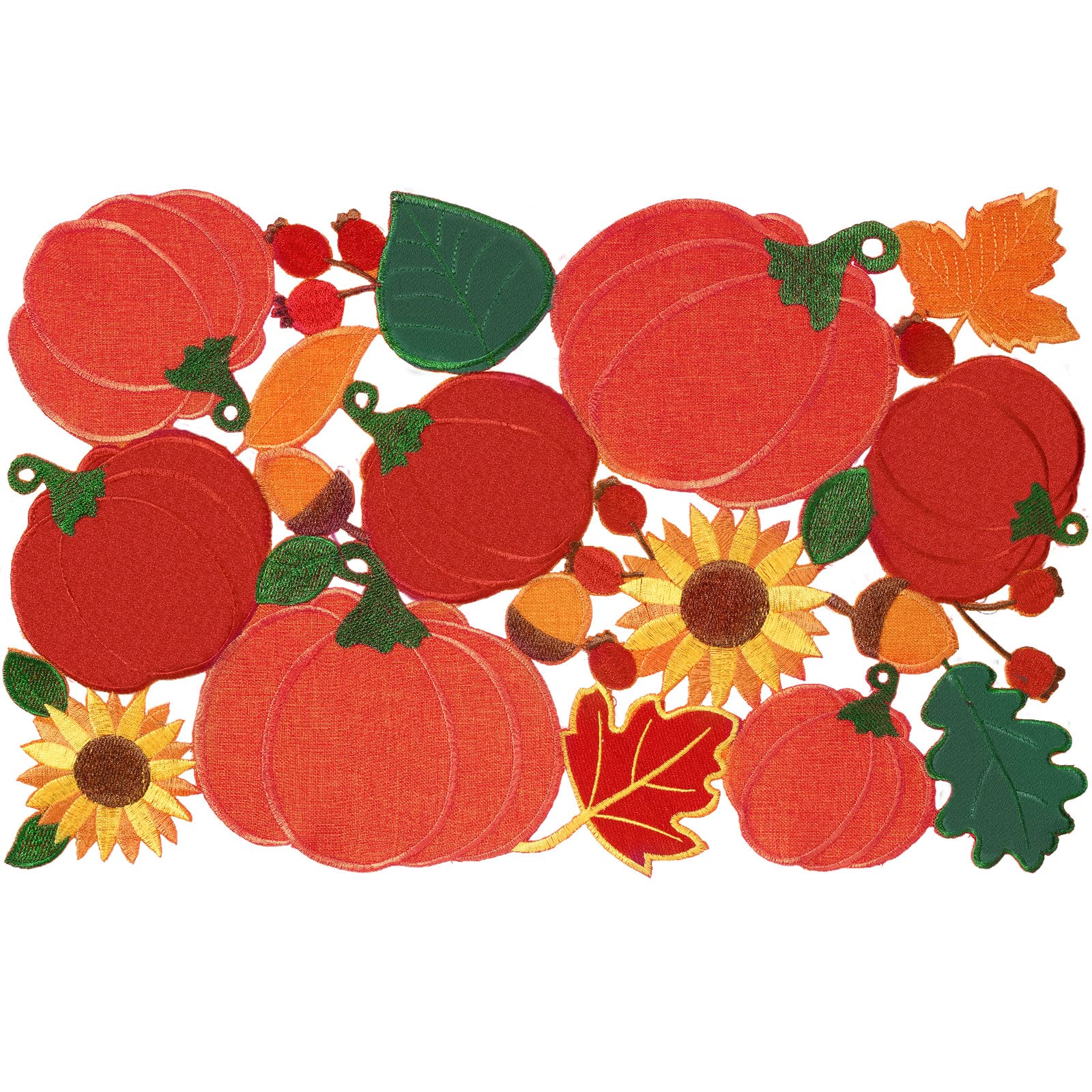 Embroidered Pumpkin Placemats — Set of 6, 11 × 17 Inch