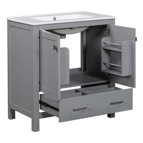 30 Inch Gray Bathroom Vanity with Single Sink, Storage Cabinet & Drawer
