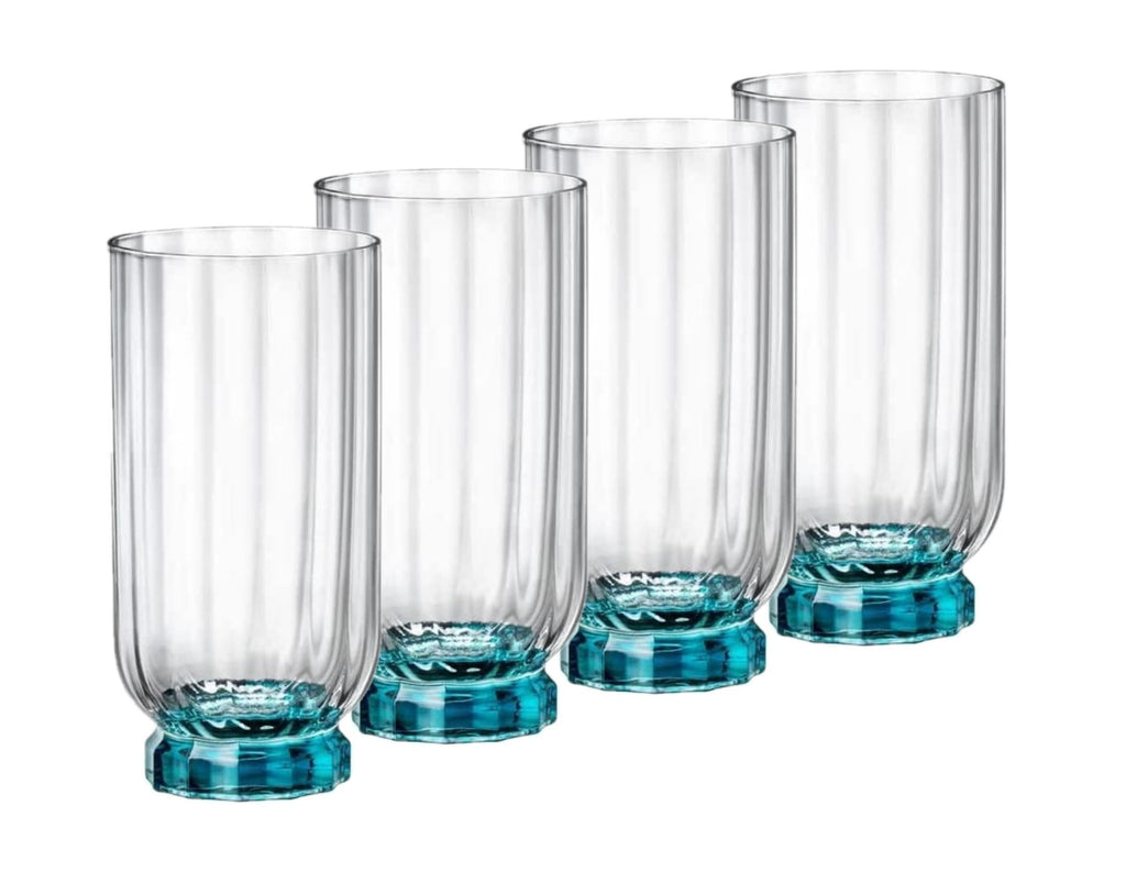 Bormioli Rocco Florian Highball Cocktail Glasses, 14.5 oz, Set of 4, Lucent Blue