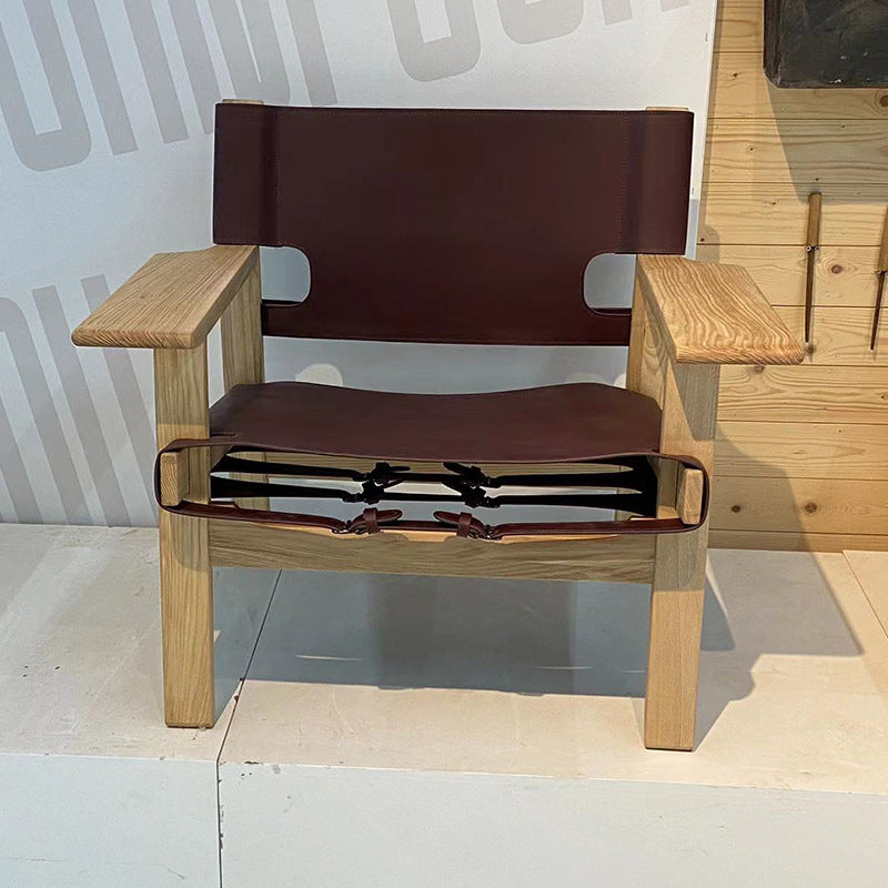 Spanish Chair Solid Wood Vintage Leather Sofa Chair