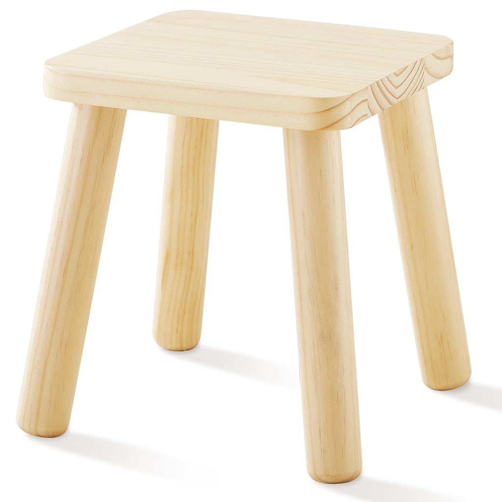 Beright Wooden Step Stool for Kids Childrens Stool fit with Sensory Table Sturdy Sitting Stool with Assembled Four-Legged for Children Toddler Square 1 Pack
