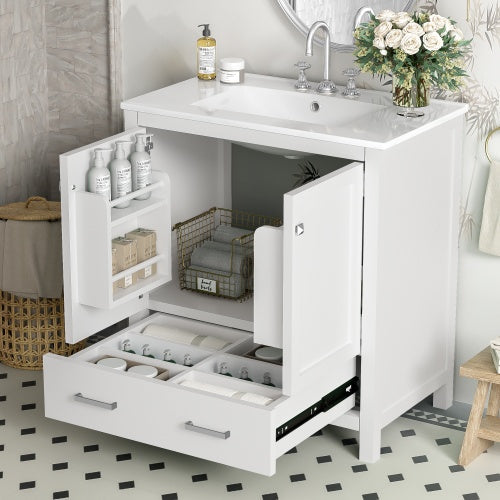 30 Inch Gray Bathroom Vanity with Single Sink, Storage Cabinet & Drawer