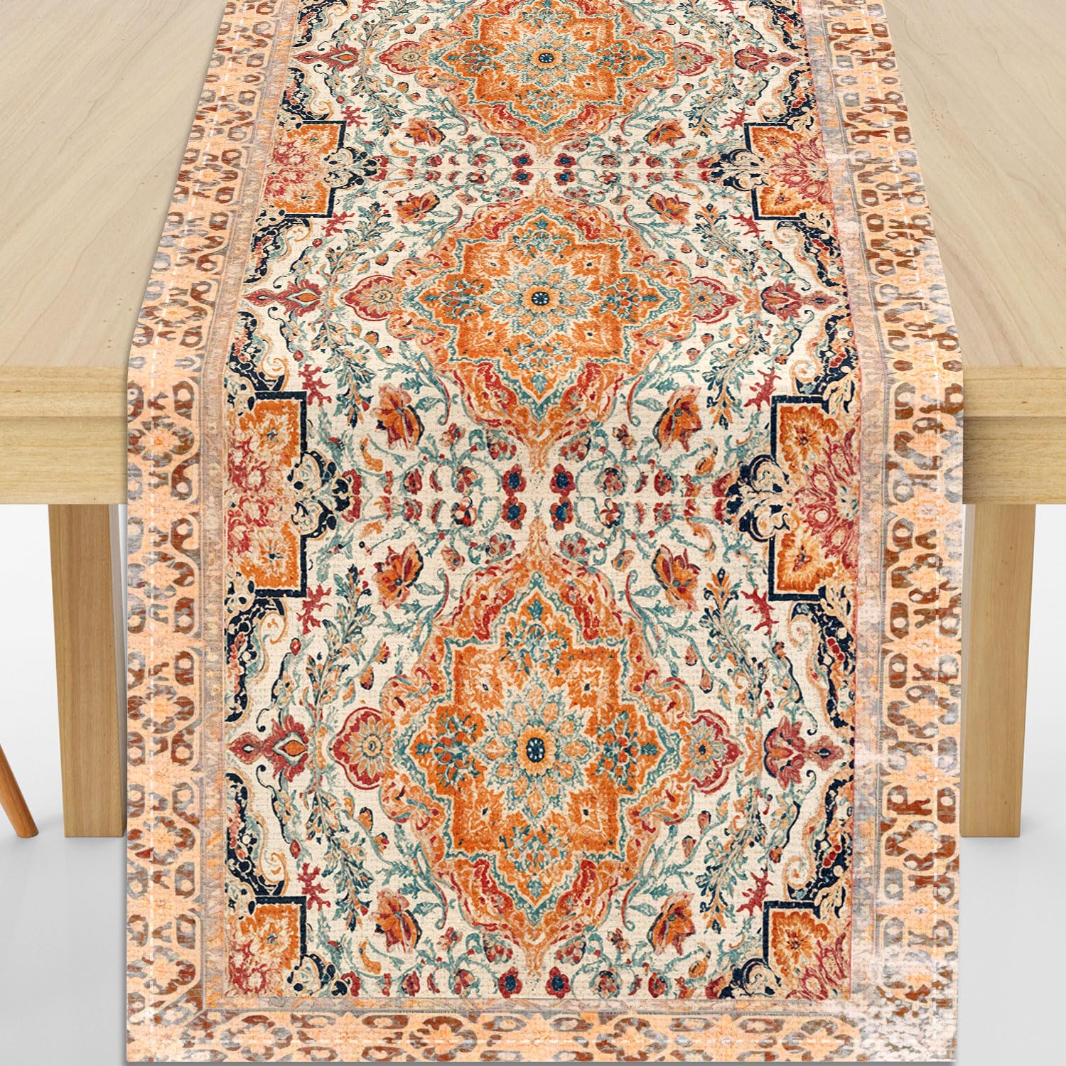 Boho Table Runner, Fall Vintage Farmhouse Style, 108 Inch, Reusable