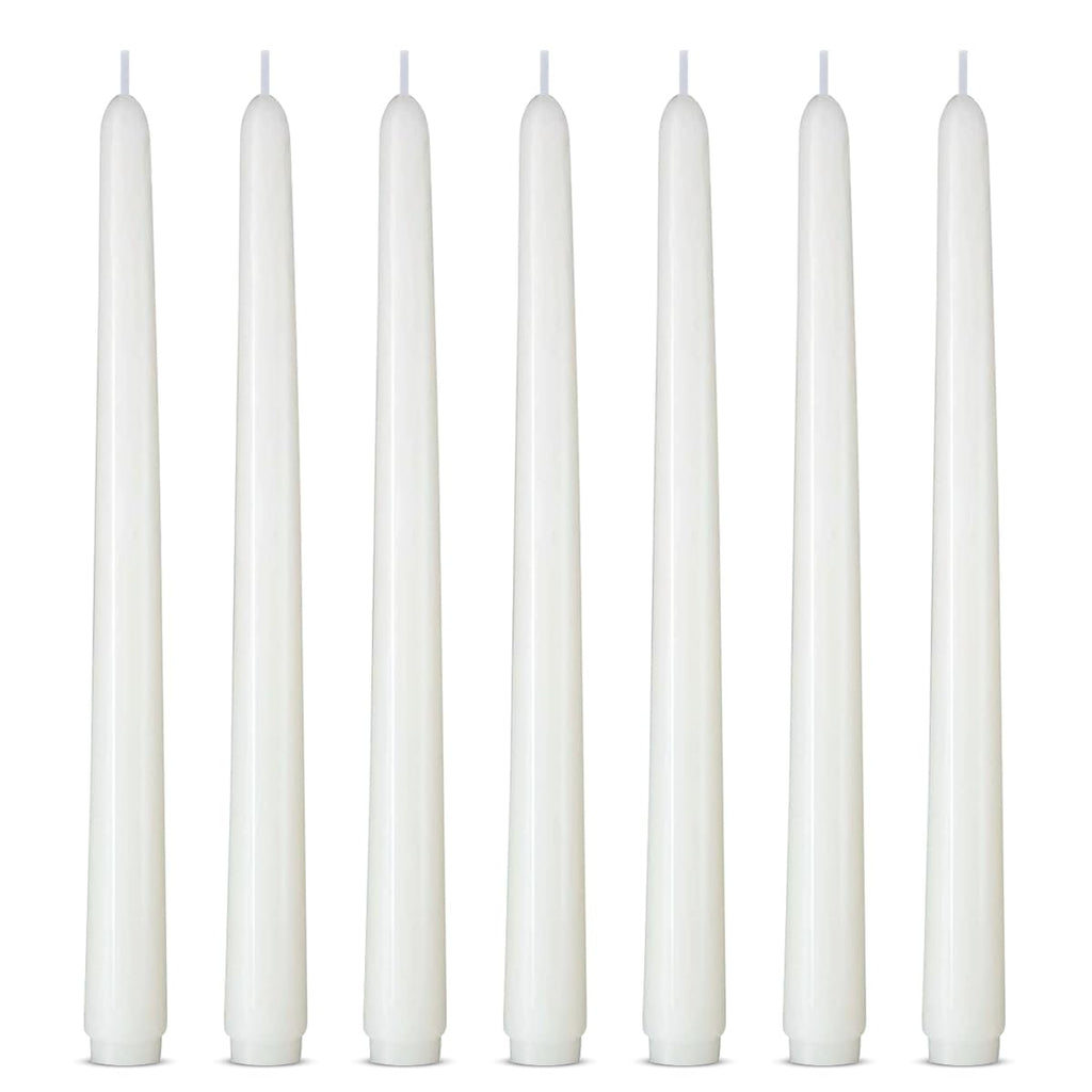 Set of 7 Unscented White Taper Candles Dripless 10 Inch Tall Skinny Candlesticks for Home Party Table Decoration