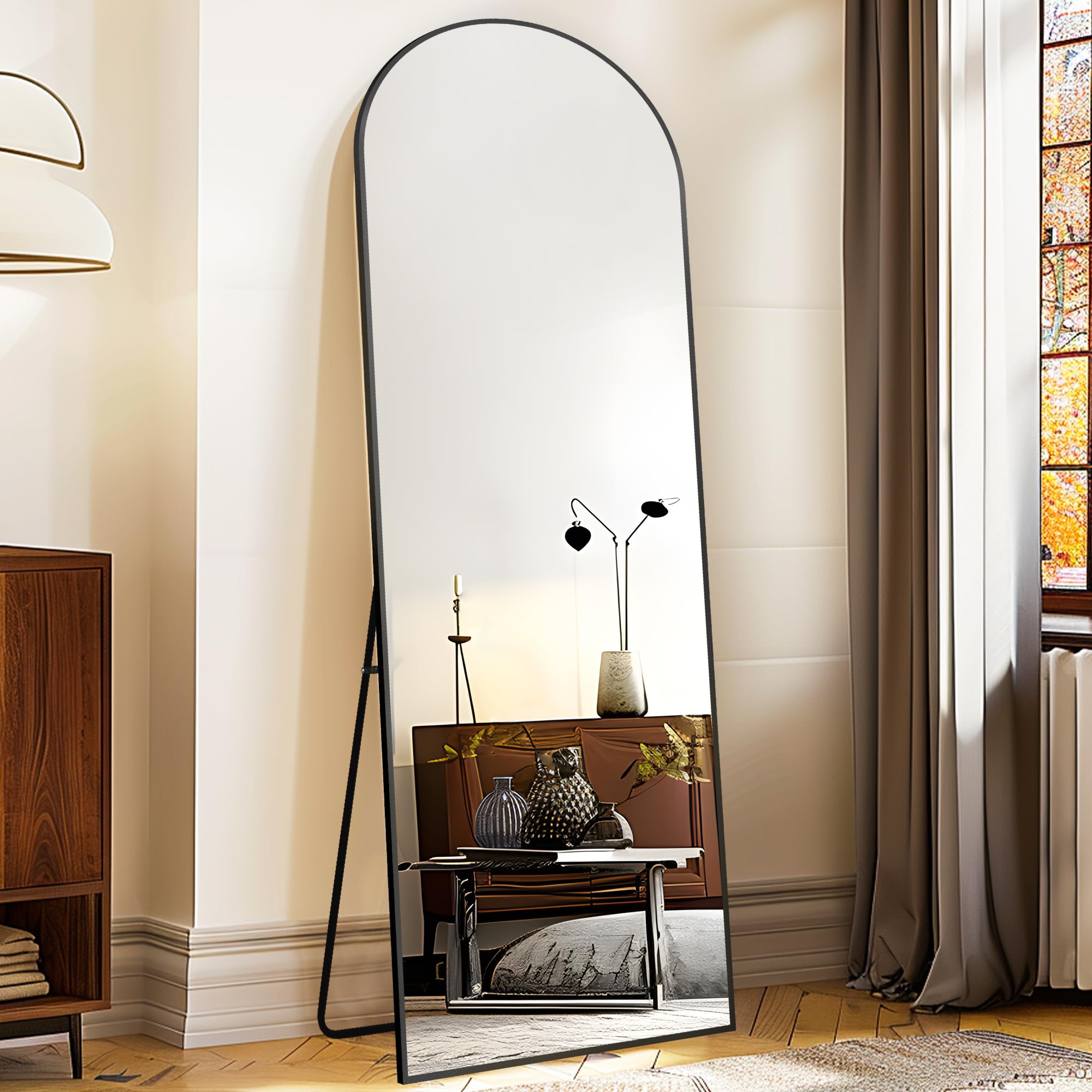 Arched Full-Length Mirror with Stand, 57" x 20" – Free-Standing Leaning Wall Mirror