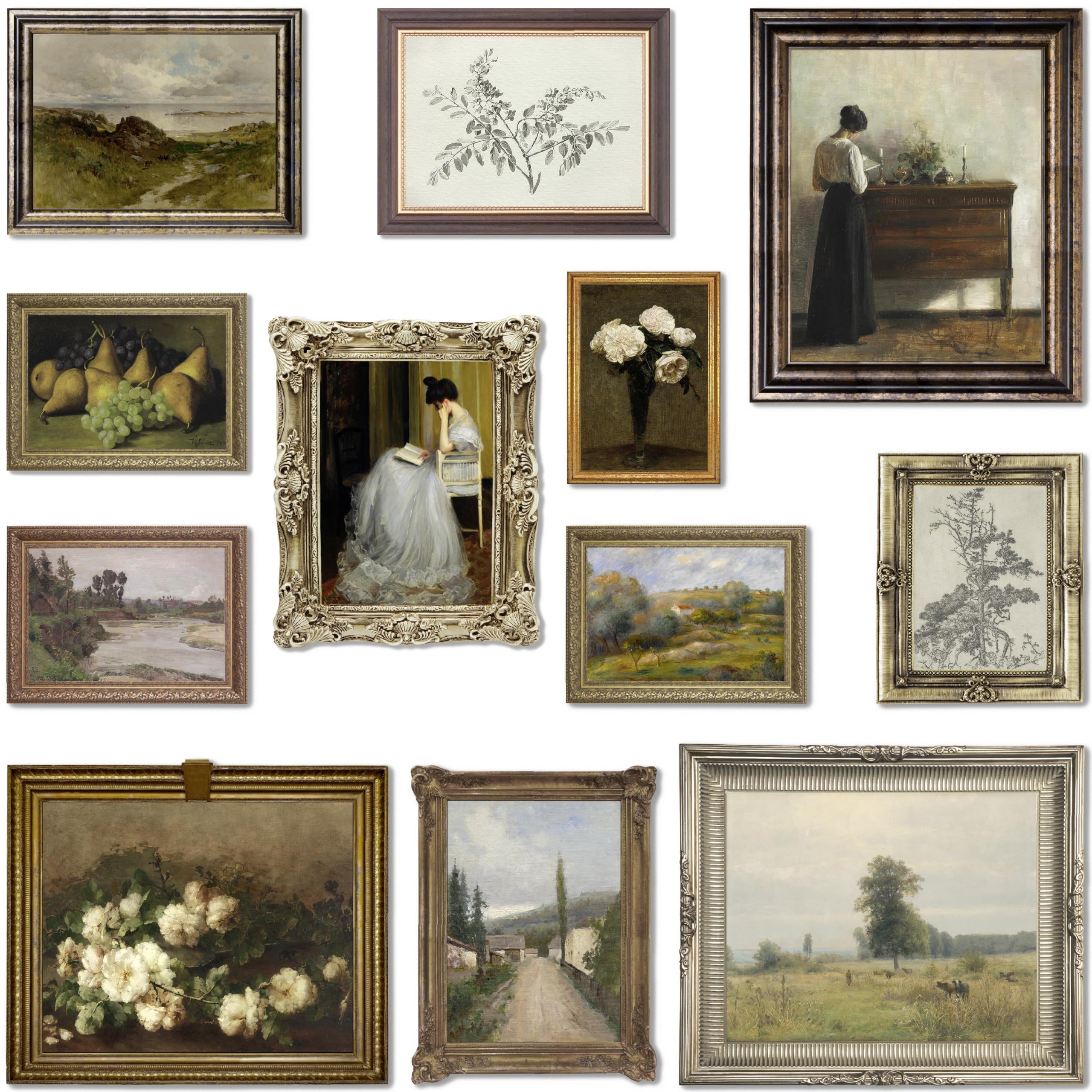 12-Piece Vintage Wall Art Print Set, Eclectic French Country Gallery Wall, Unframed