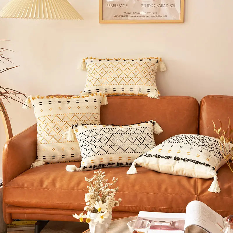 Bohemian Knit Throw Pillow Cover with Tassels (1 Piece)