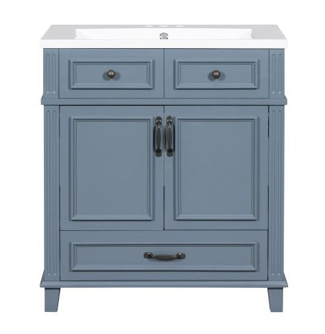 30 Inch Bathroom Vanity with Resin Sink, Solid Wood Frame – Storage Cabinet with Soft Close Door