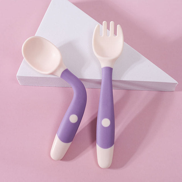 2PCS Soft Silicone Baby Utensils Fork and Spoon Set