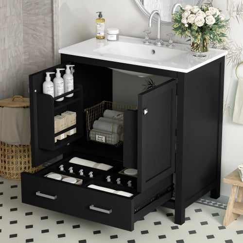30 Inch Gray Bathroom Vanity with Single Sink, Storage Cabinet & Drawer