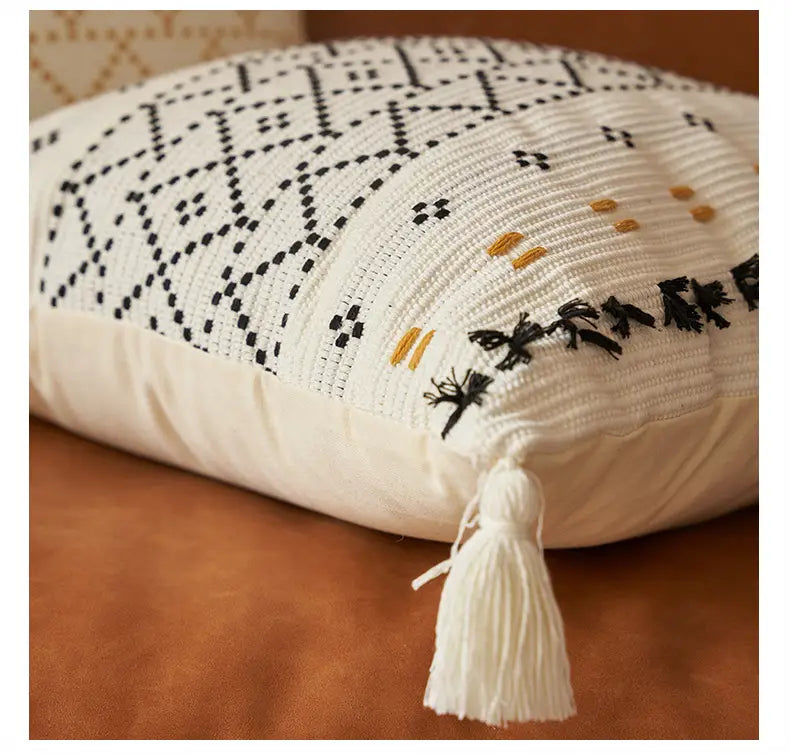 Bohemian Knit Throw Pillow Cover with Tassels (1 Piece)