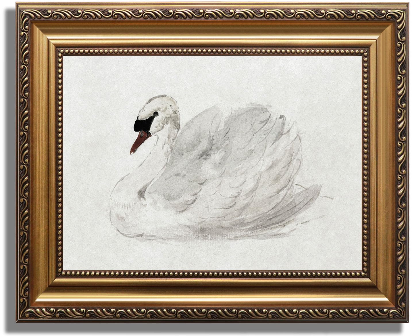 Vintage Gold Framed Swan Wall Art, Classical Oil Painting Print, 9x12