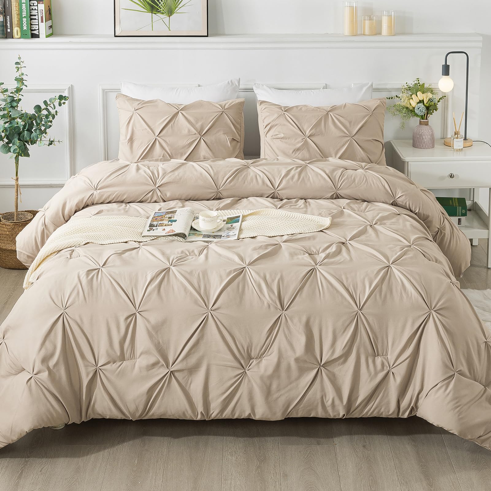 Khaki Pinch Pleat Comforter Set — Full, Pintuck, 3 Piece
