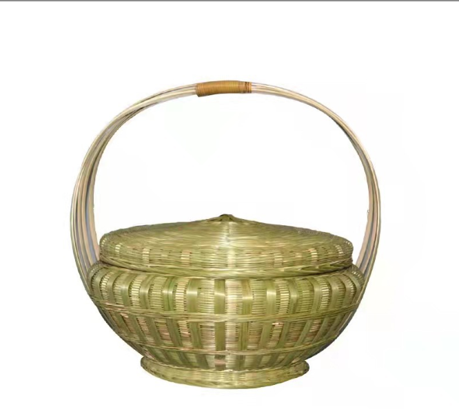 Bamboo Woven Basket with Lid for Outdoor Use