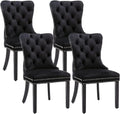 Eifizek Velvet Dining Chairs Set of 4 Tufted Dining Room Chairs with Nailhead Ring Pull Trim Upholstered Dining Chairs with Solid Wood Legs for Kitchen Dining Room (Black)