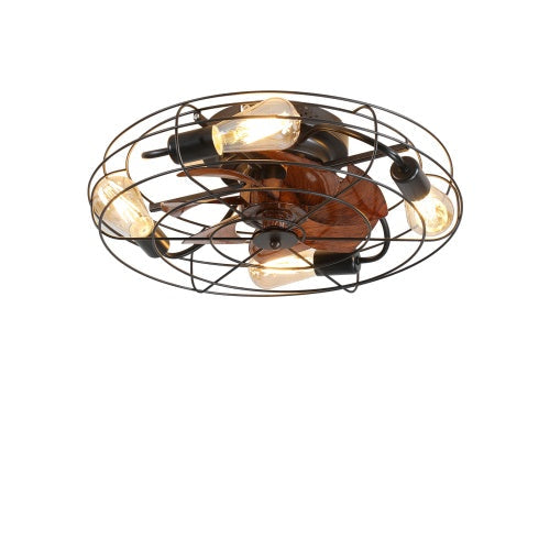 Cage Ceiling Fan with Light, 20 Inch Farmhouse Low Profile, Remote Control