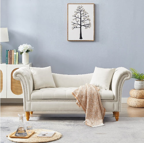 Beige Velvet Ottoman