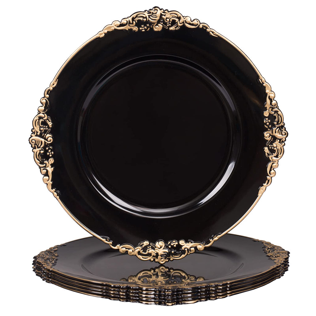 MAONAME Antique Gold Charger Plates Round Antique Plate Chargers for Dinner Plates 13" Plastic Charger for Plates Wedding Table Setting Set of 6
